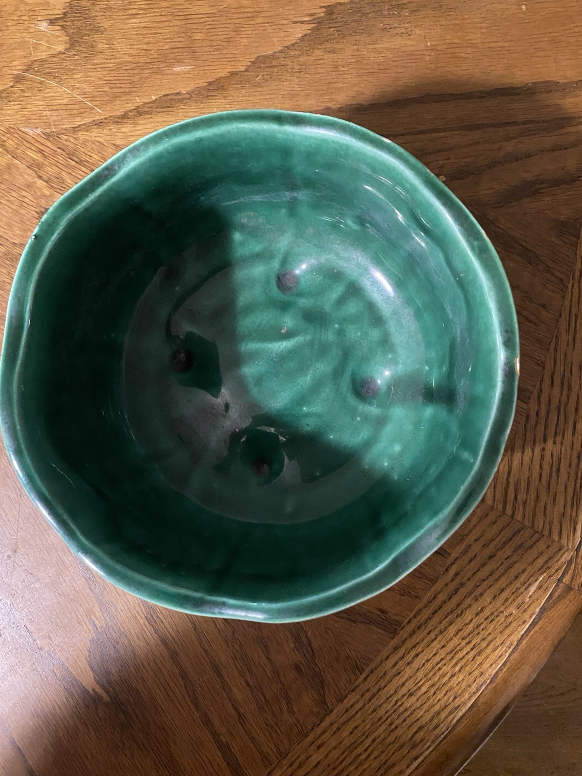 Vintage Hull Pottery Green Scalloped Planter W Ribbed Exterior #488 7” USA