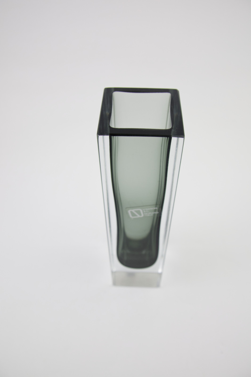 Vintage V. Nason & C. Murano Italy Smoked Gray & Clear Glass Vase With Label