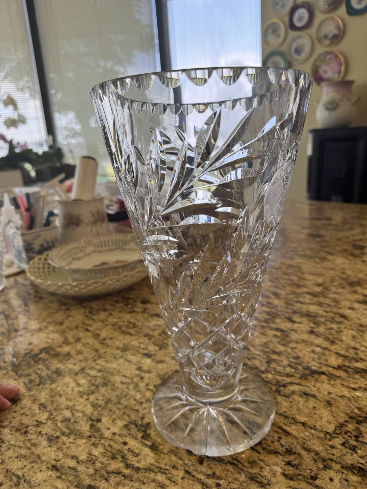 Tuthill Signed American Brilliant Period ABP 12” Cut Glass Crystal Corset Vase