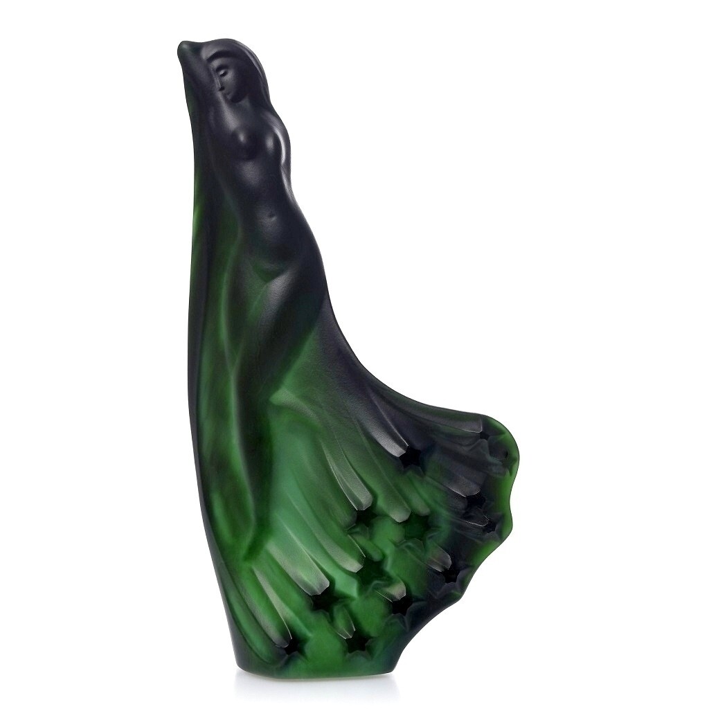 French Art Deco ‘ Lady in the stars ‘ Malachite Jade Art Glass 1930’ H.Hoffmann