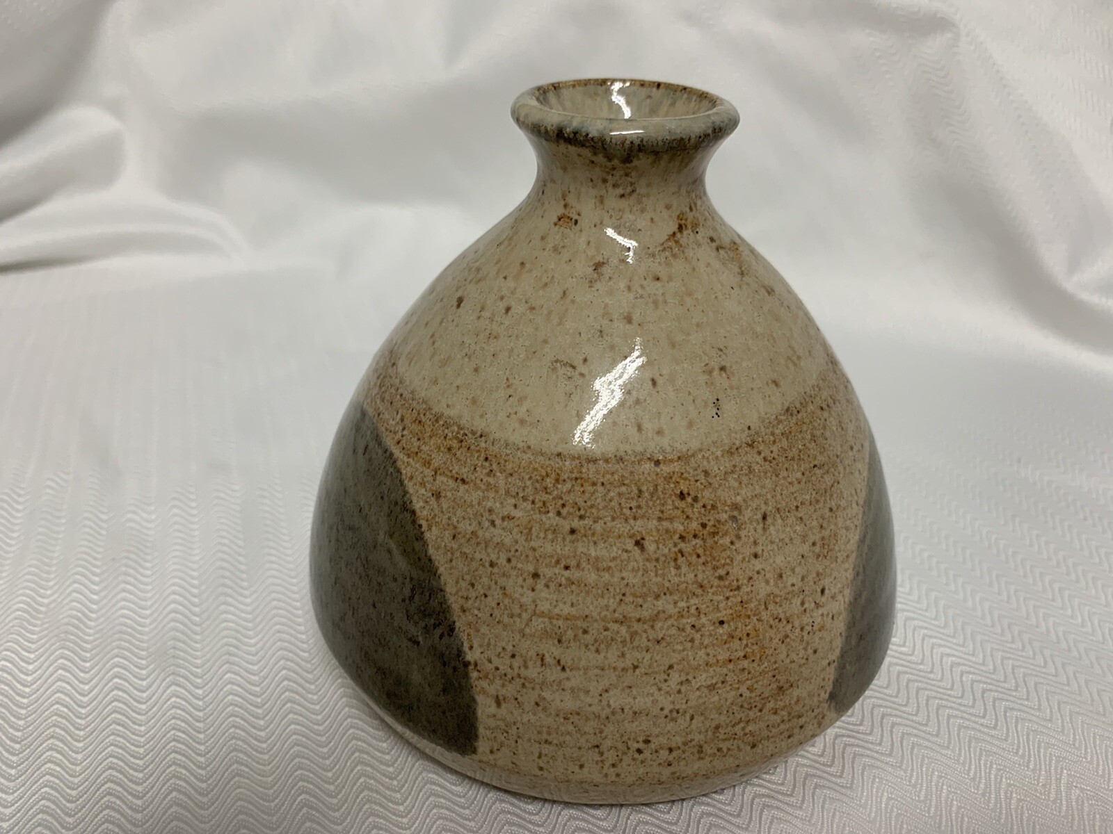CLAY POTTERY VASE TAN BEIGE GRAY HANDMADE FARMHOUSE SIGNED