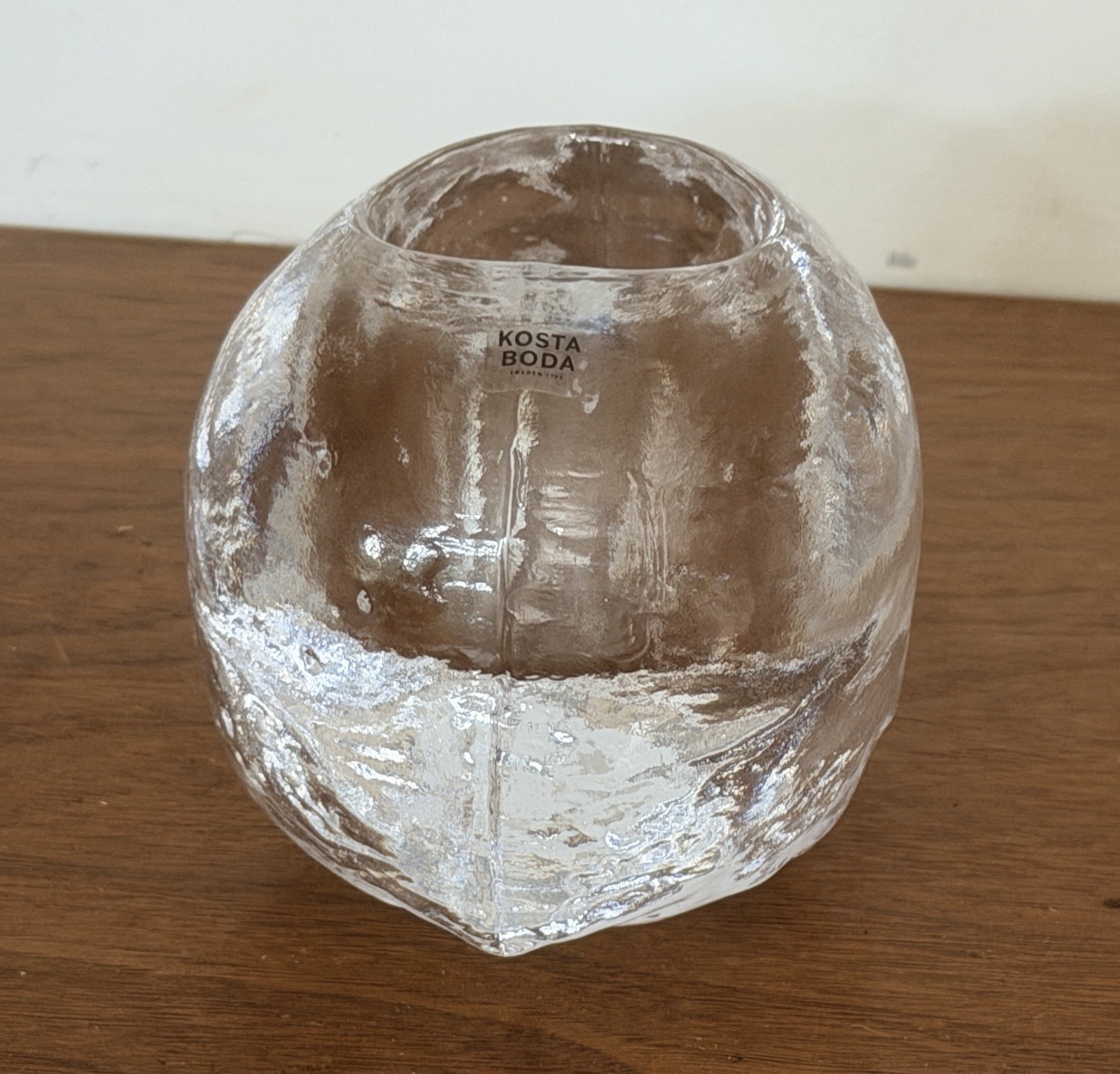 Kosta Boda Sweden Art Glass Crystal Skull Sculpture Figurine Candle Holder Vtg