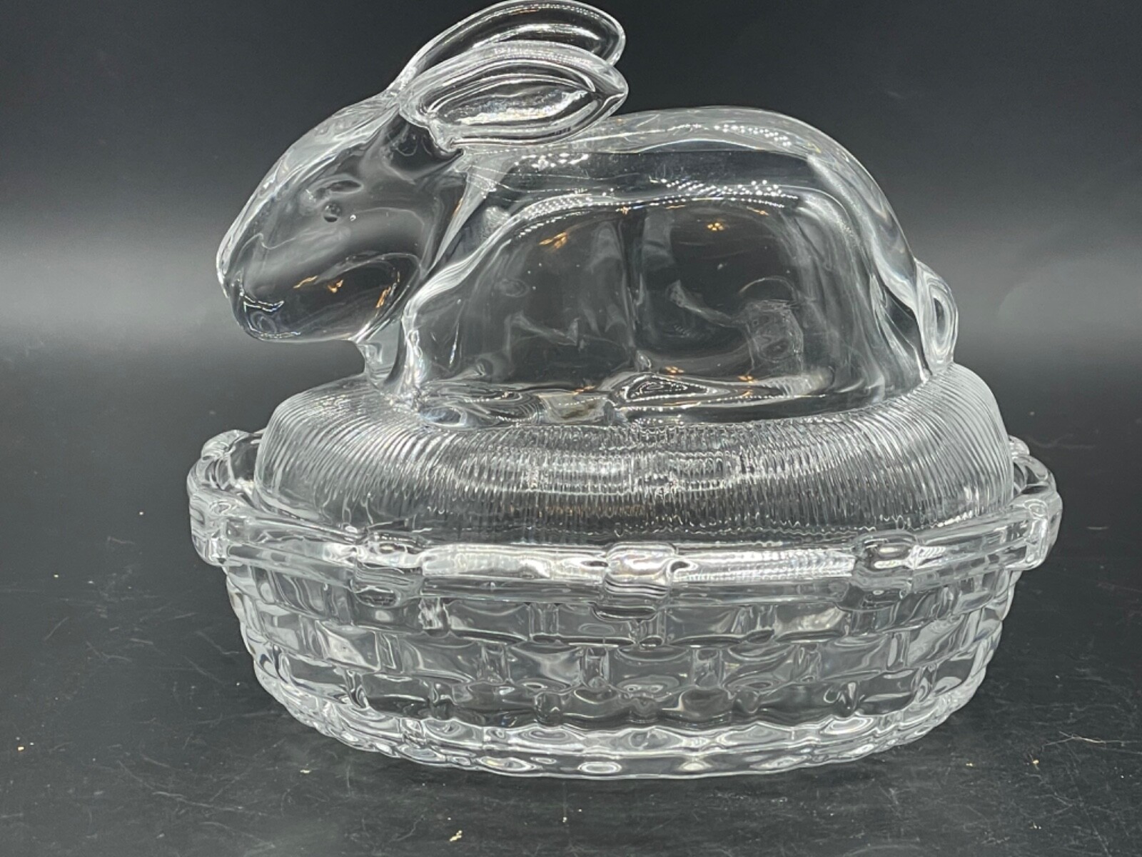 Clear, glass, rabbit on a nest