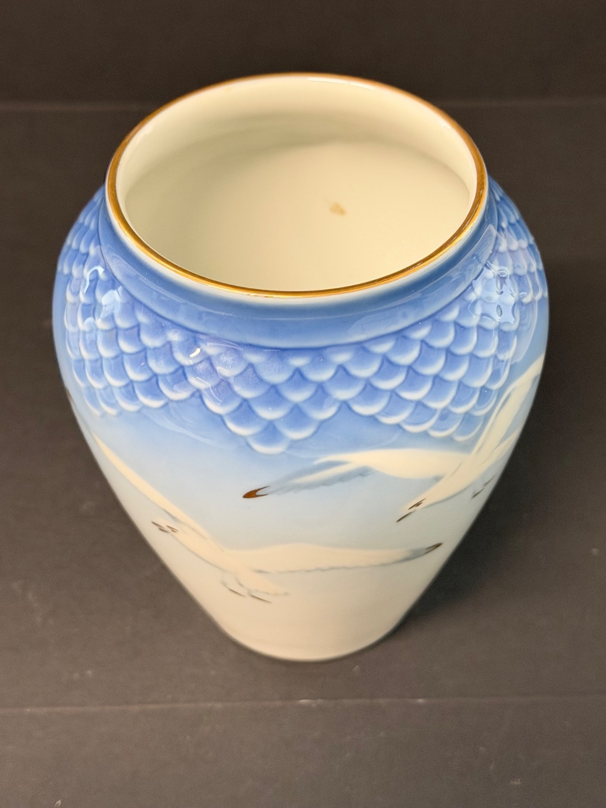 Bing & Grondahl Blue and White Seagull Porcelain Vase Denmark Art Pottery 681