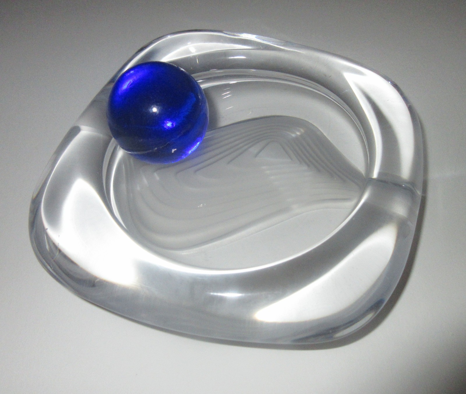 Daum Blue Ball Sculpture France Signed Never Used