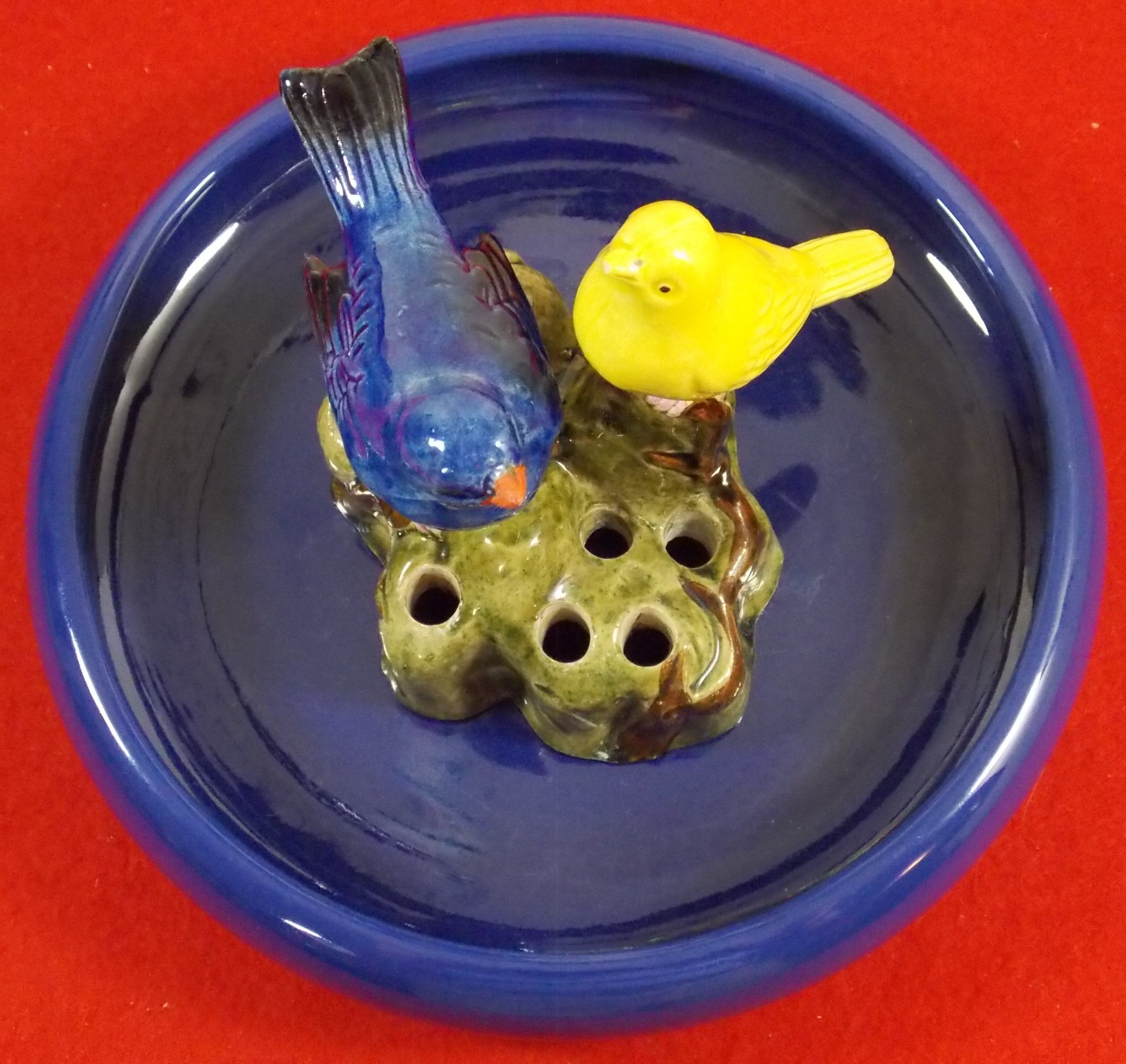 Vtg 1950 Flower Frog Birds With Console Bowl Centerpiece Unique!!