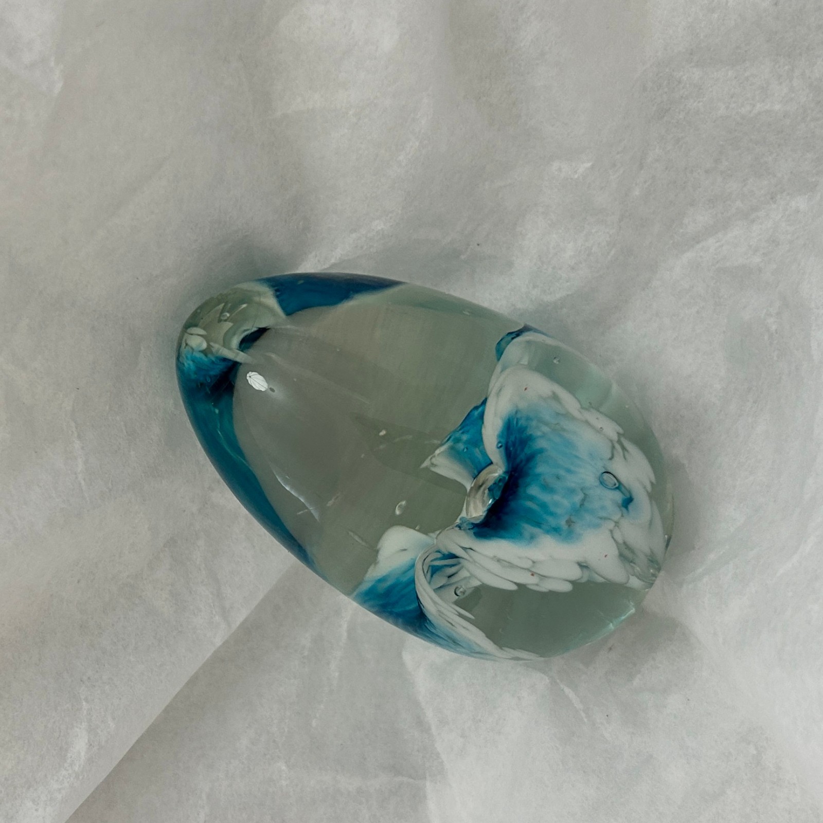 Glass Easter Egg Paperweight, Hand Blown, Signed MSH 88