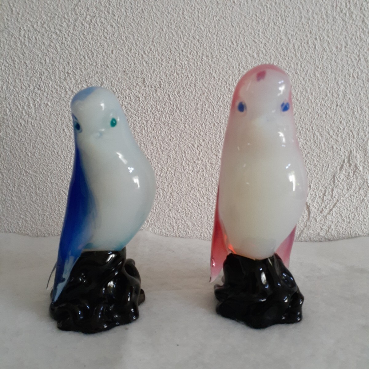 Murano Opal Glass Bird Figurine Set of 2 Size H 5.3 x W 2.7 x D 1.9 in
