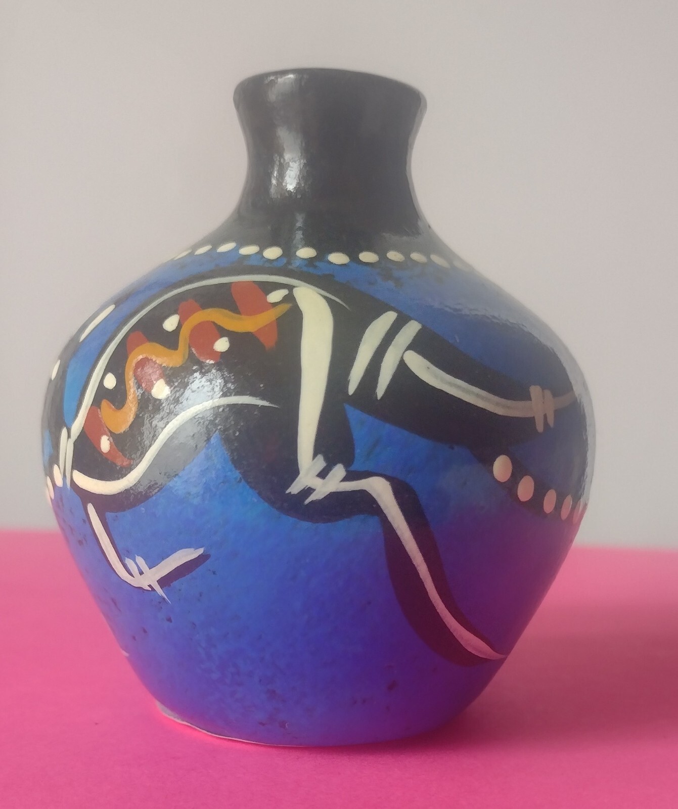 Aboriginal Kangaroo Waterhole Dreaming Pottery Vase Indigenous Painting Signed