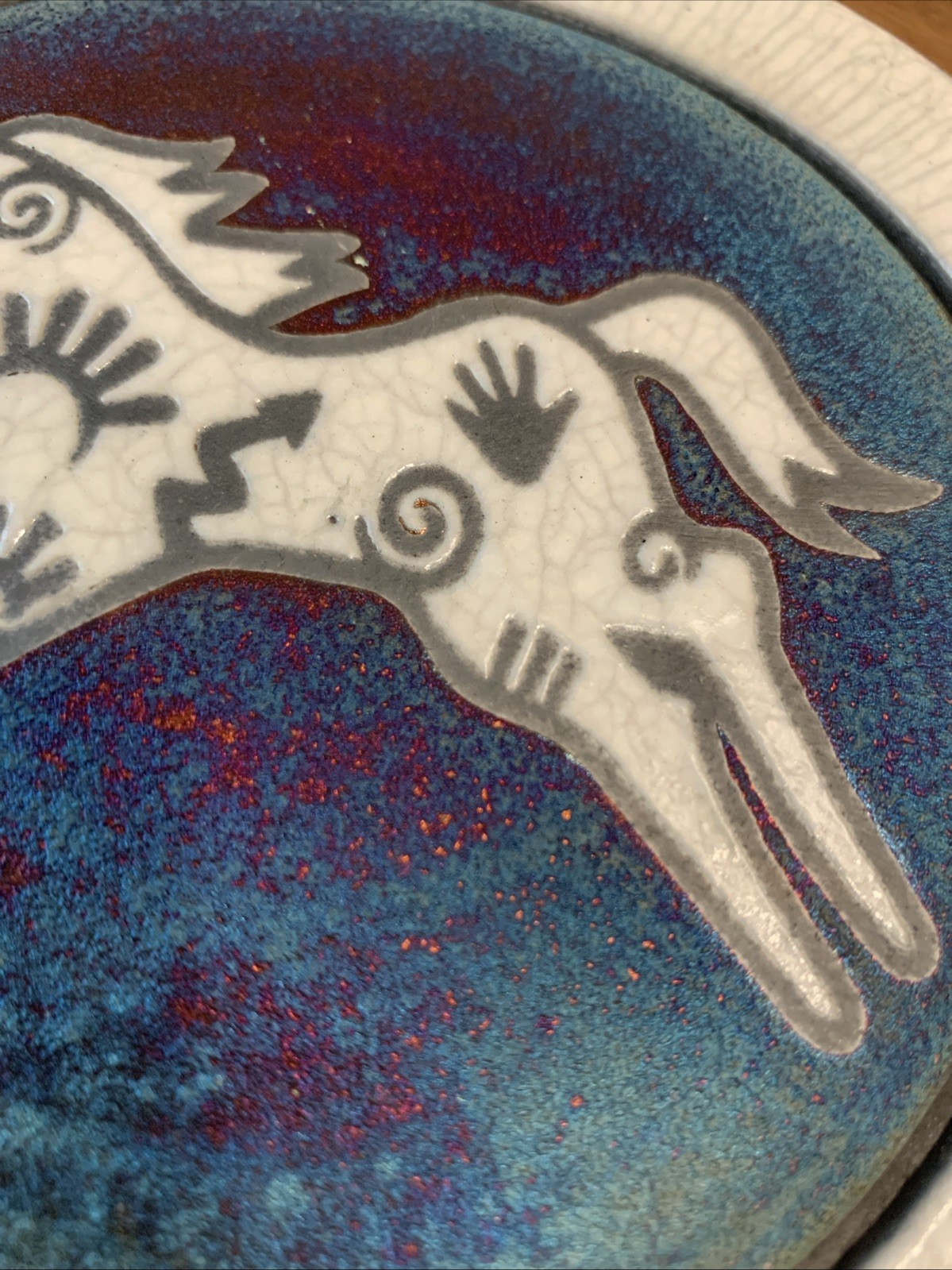 Signed Jeremy Dillon Raku Art Pottery “Spirit Pony” Shades Of Blue w Sunset