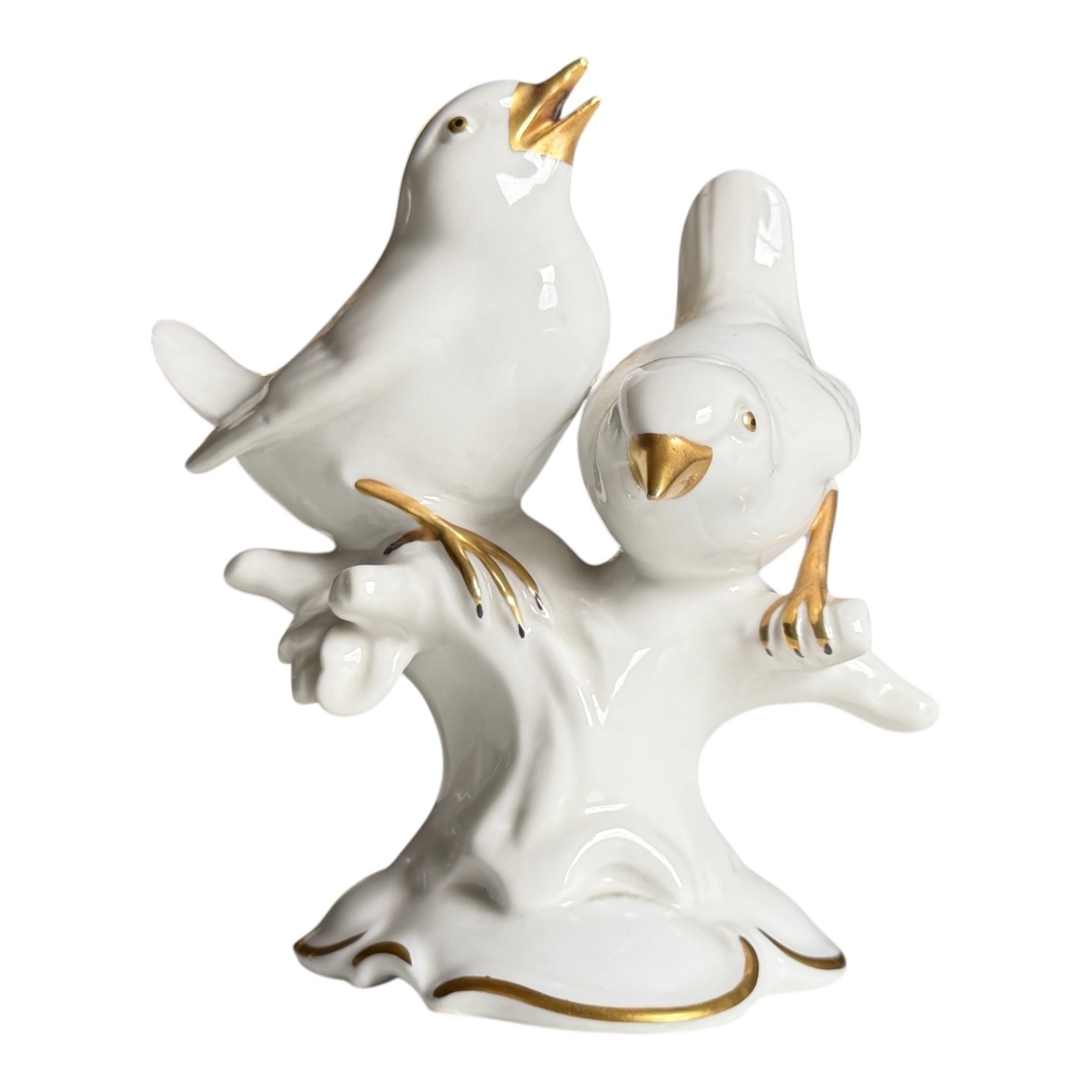 Vintage German Gerold & Co. Bavaria White Porcelain Bird Figurine – Gold Gilt