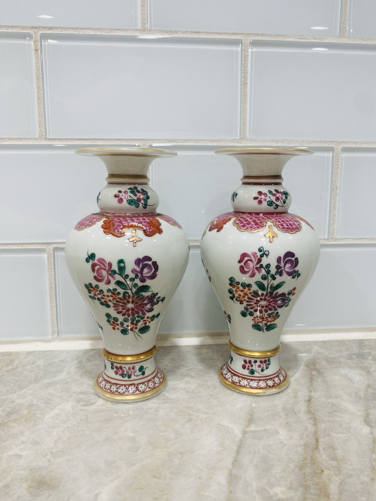 EDME SAMSON ? Porcelain Vases (2) Hand Painted Gilded Age Home Decor