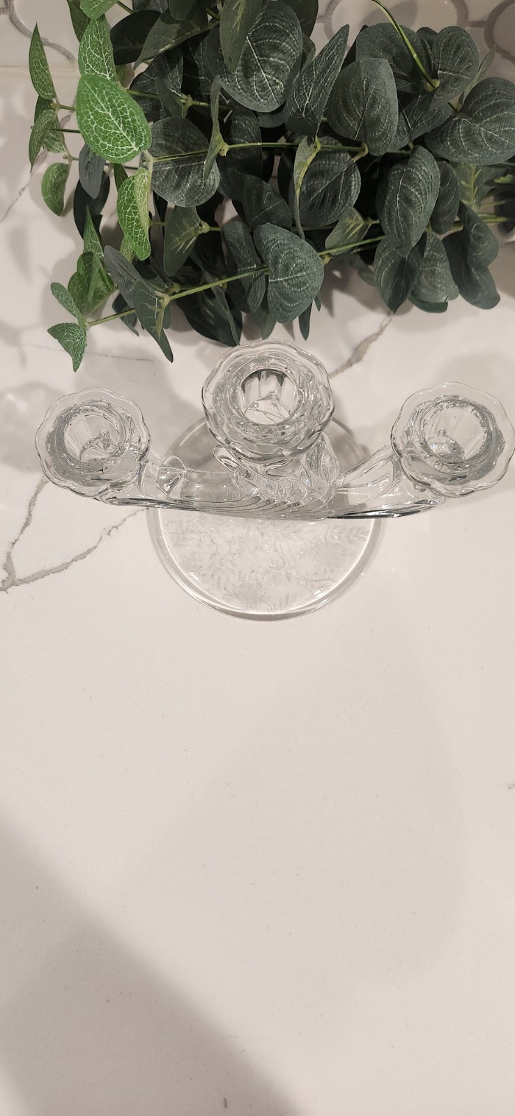 Fostoria BAROQUE crystal GLASS CANDLESTICK candle holder triple CHINTZ 388 ETCH