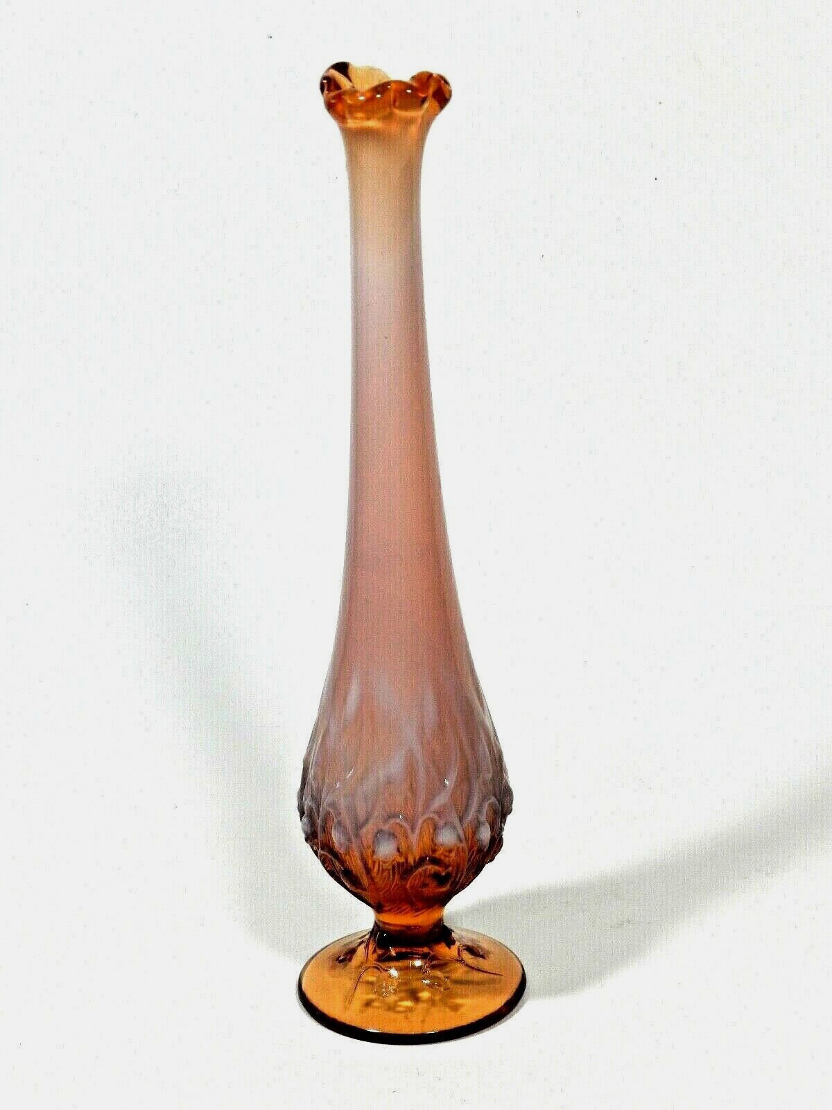Vintage Fenton Bud Vases Frosted Pink Opalescent Glass Swung Vase