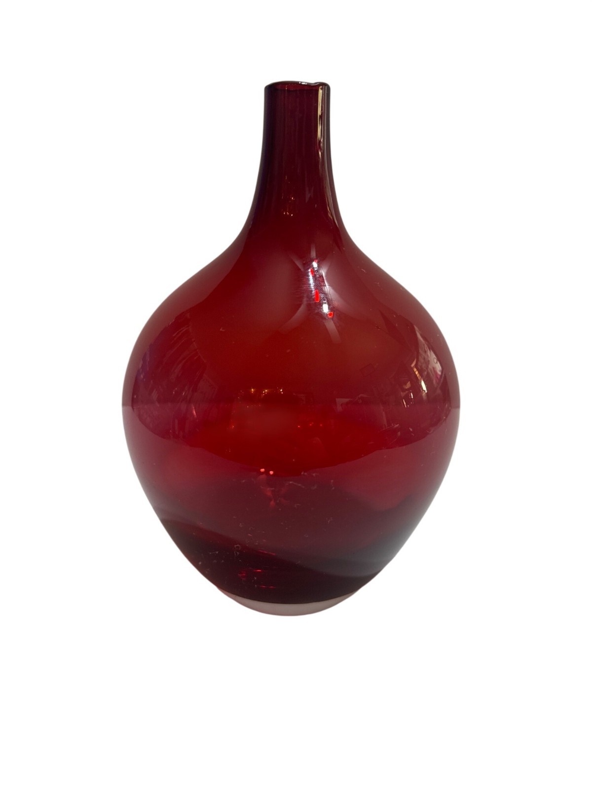 Red Hand Blown Art Glass Vase Decorative Collectible Glossy Smooth Unique Design