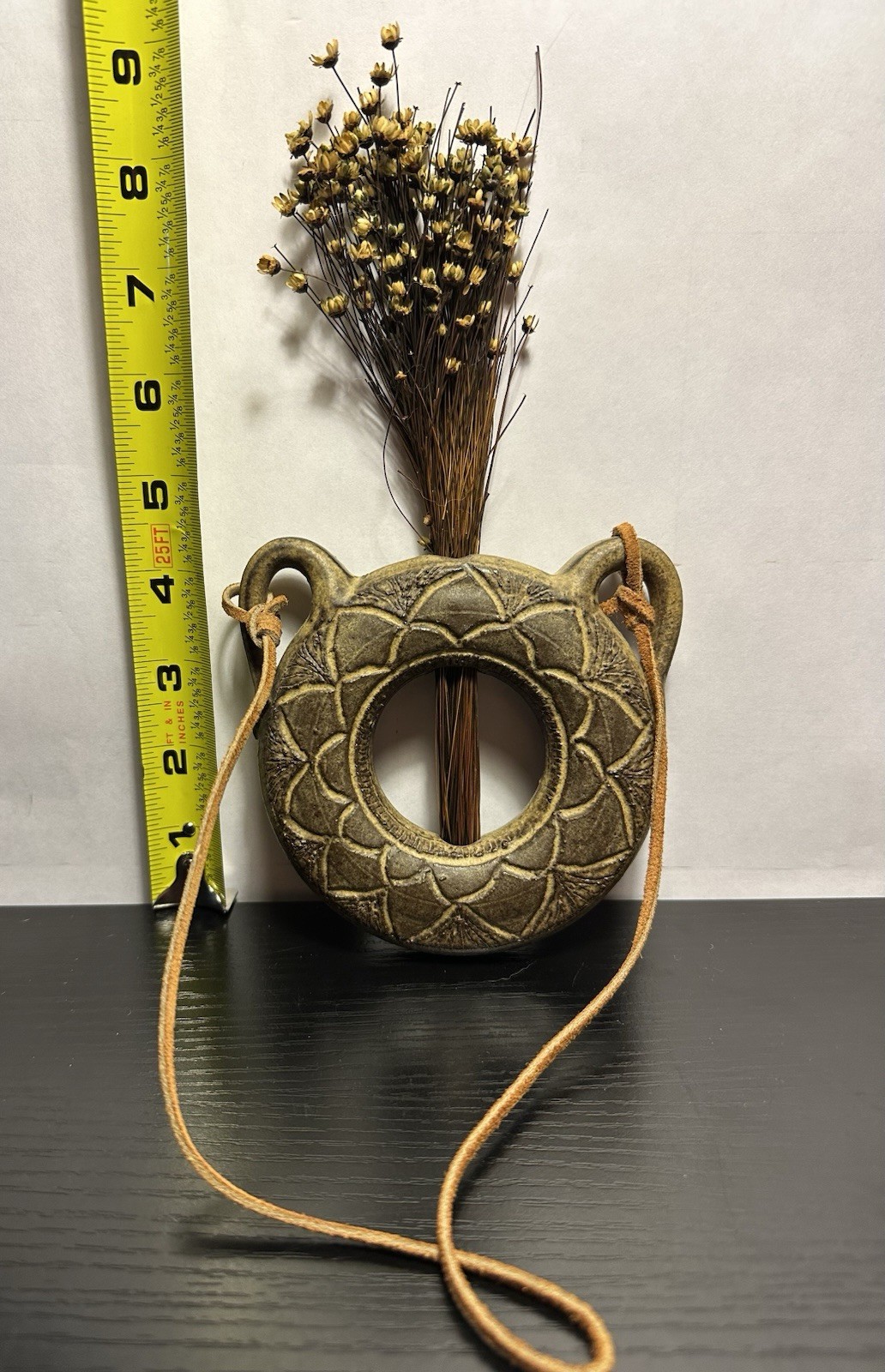 Eclectic Decorative Wall Hanging Pottery Round Vase Handmade Signed Bohemian Art