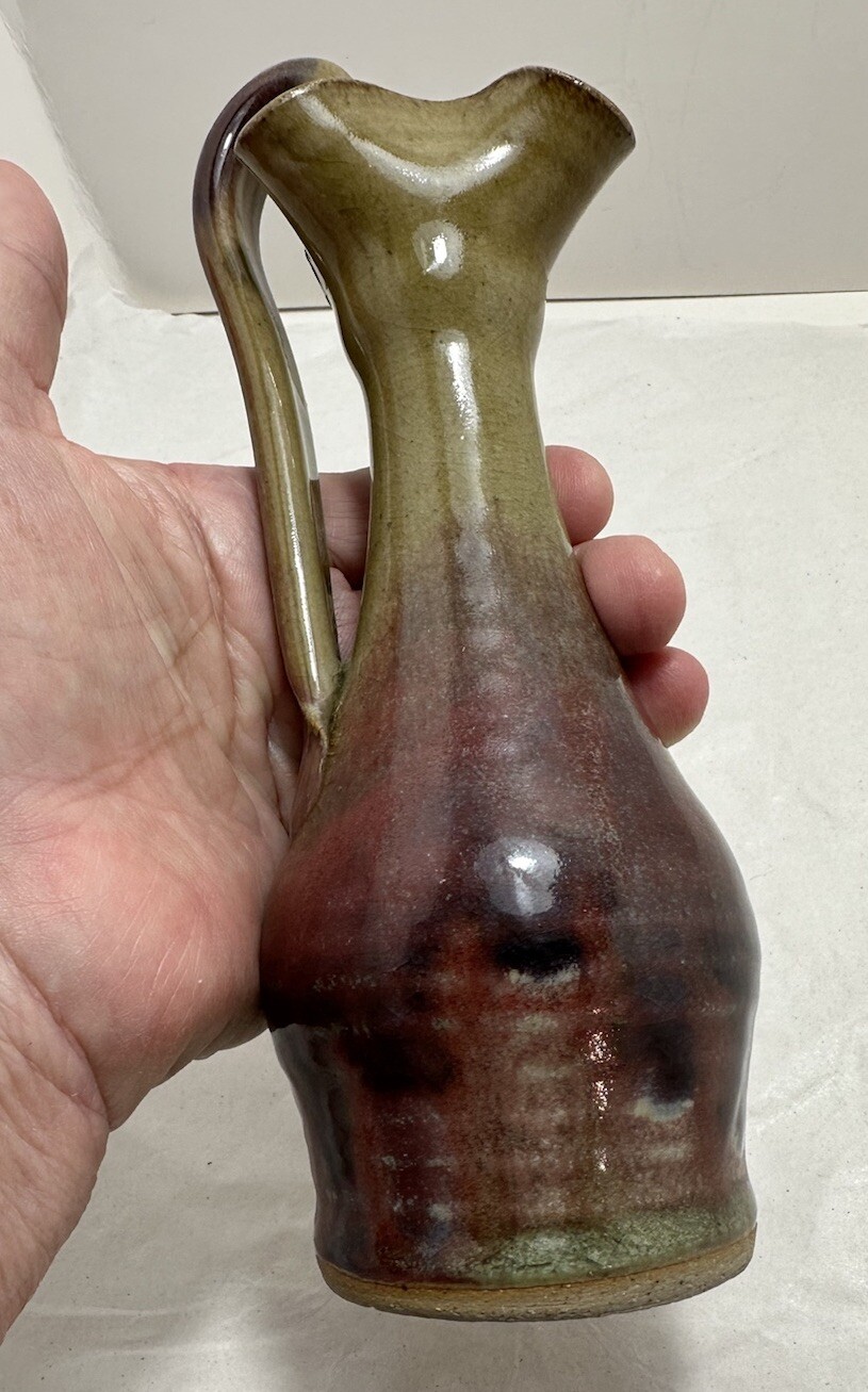 NicholsPotteryRebeccaPitcherHuckleberrySigned7.5”Biblical