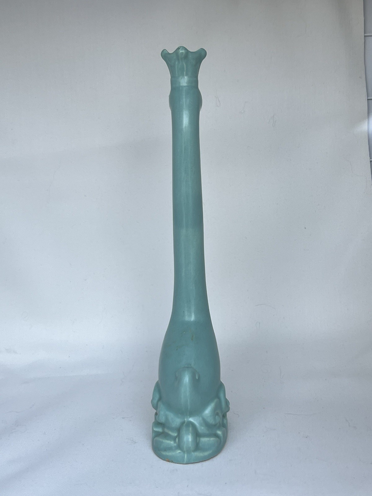 Vintage MCM Turquoise Ceramic Bird Sculpture Elongated Egret Heron Art Pottery
