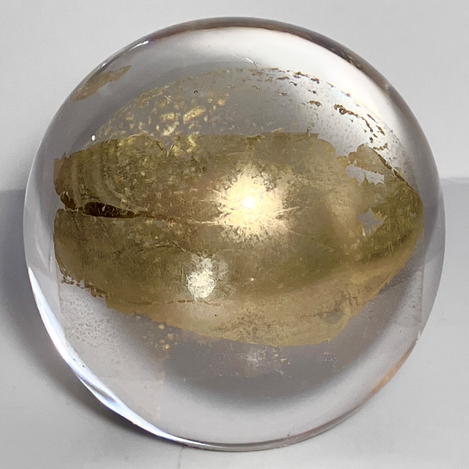 RANDY STRONG Signed Paperweight / 3.25 Inches / Vintage 1993 Gold Foil Art Glass