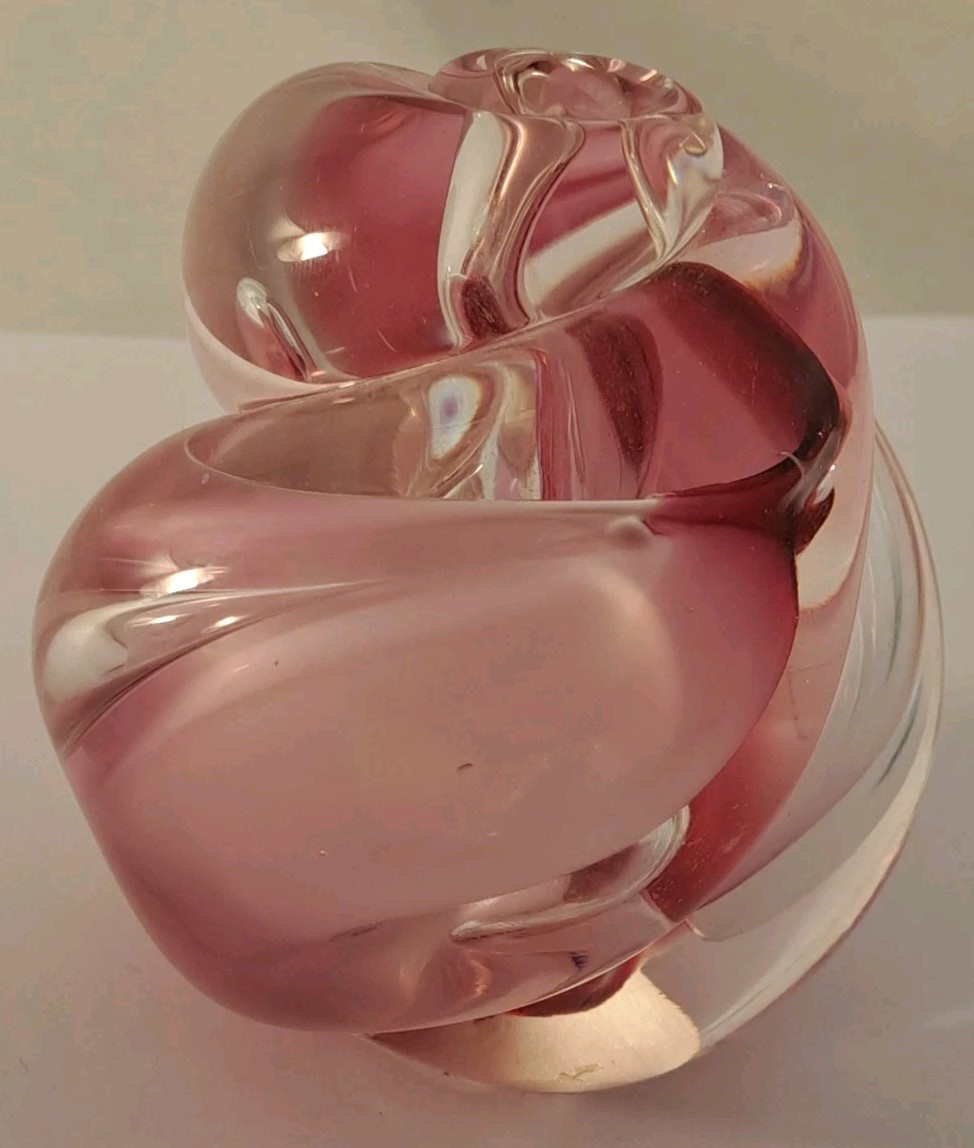 Pink Purple Clear Art Glass Paperweight Nautilus Shell Swirl 3 1/4” Signed