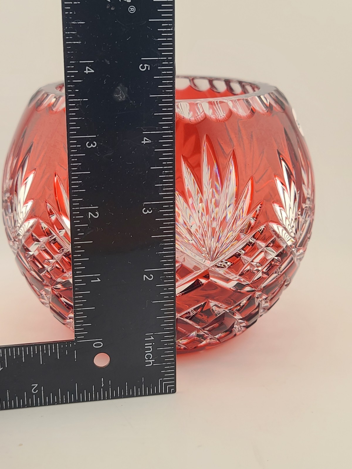 Rare AJKA ODESSA CAROLINE Red cased cut to clear Hungarian crystal rose bowl