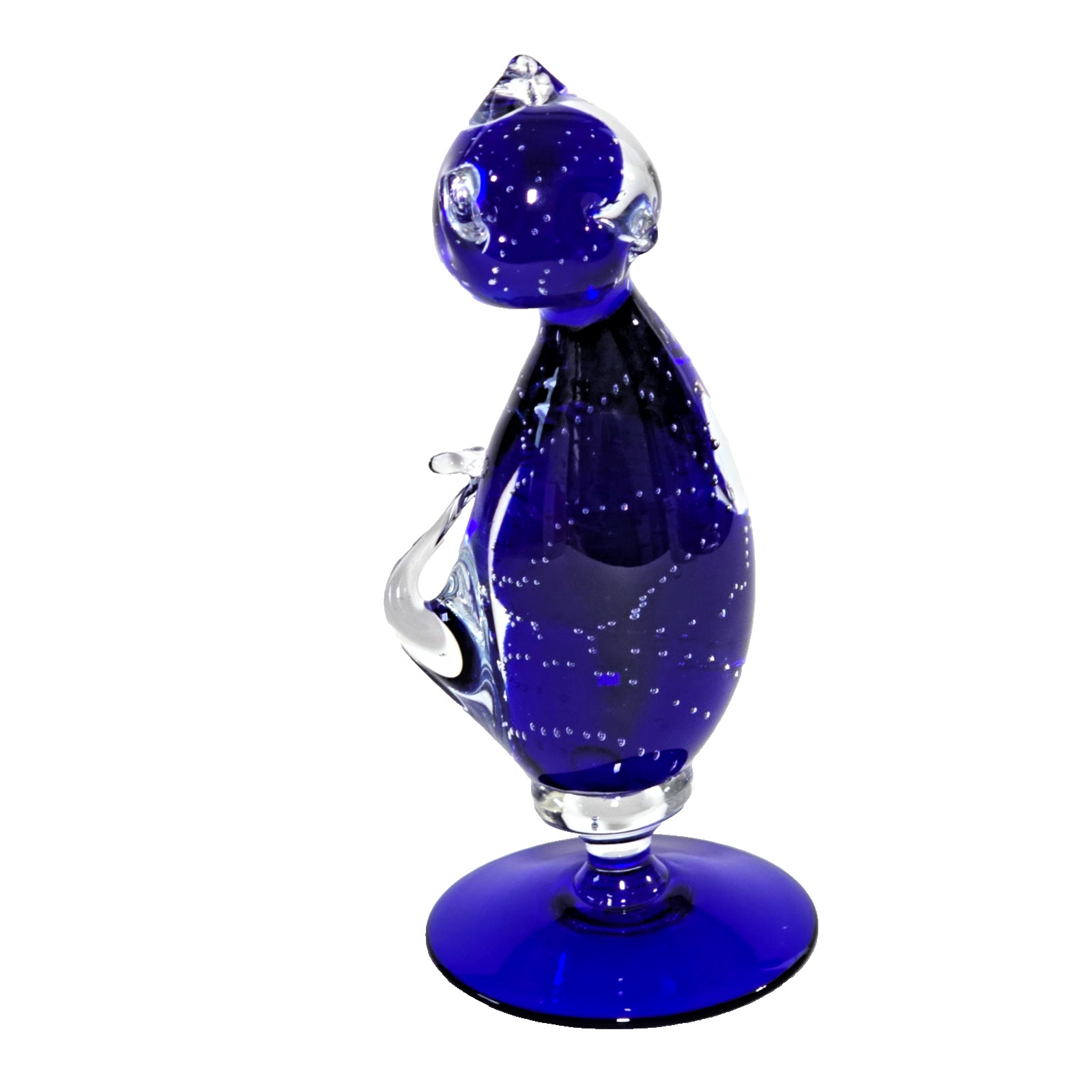 Silvestri Arte Murano Sculpted Art Glass Cat Figurine Cobalt Blue 6.5″ Italy