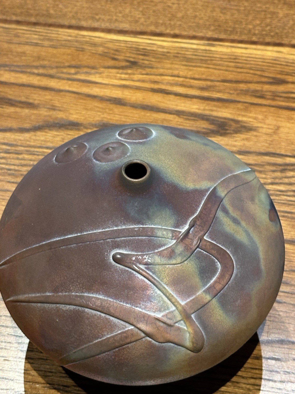 COPPER Raku Pottery Art Vase KERRY GONZALEZ Clay Signed Multicolor Copper Tones