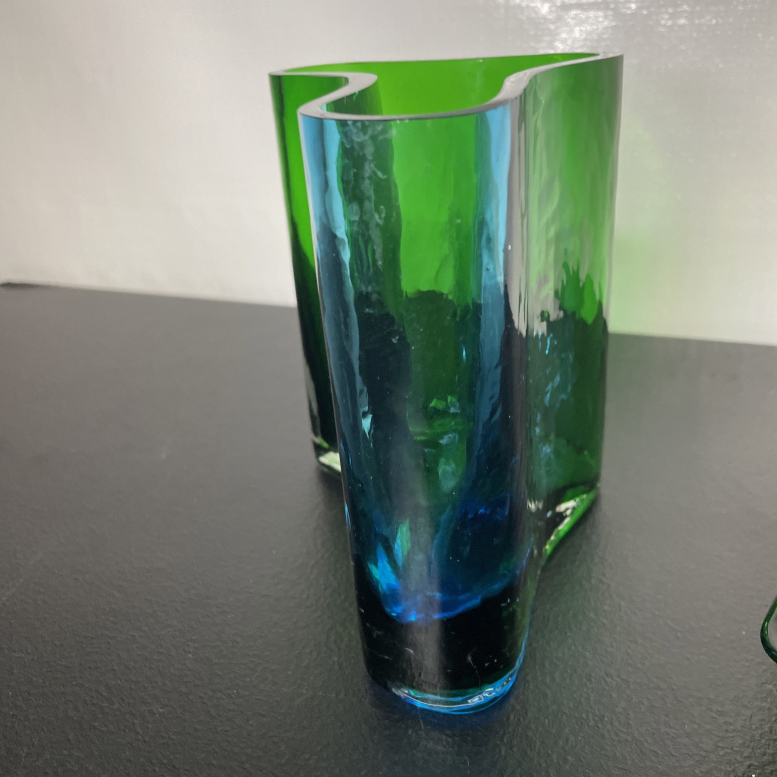 Southern Living Green Clear and Blue Art Glass Vase And Ash Tray Set Of 2