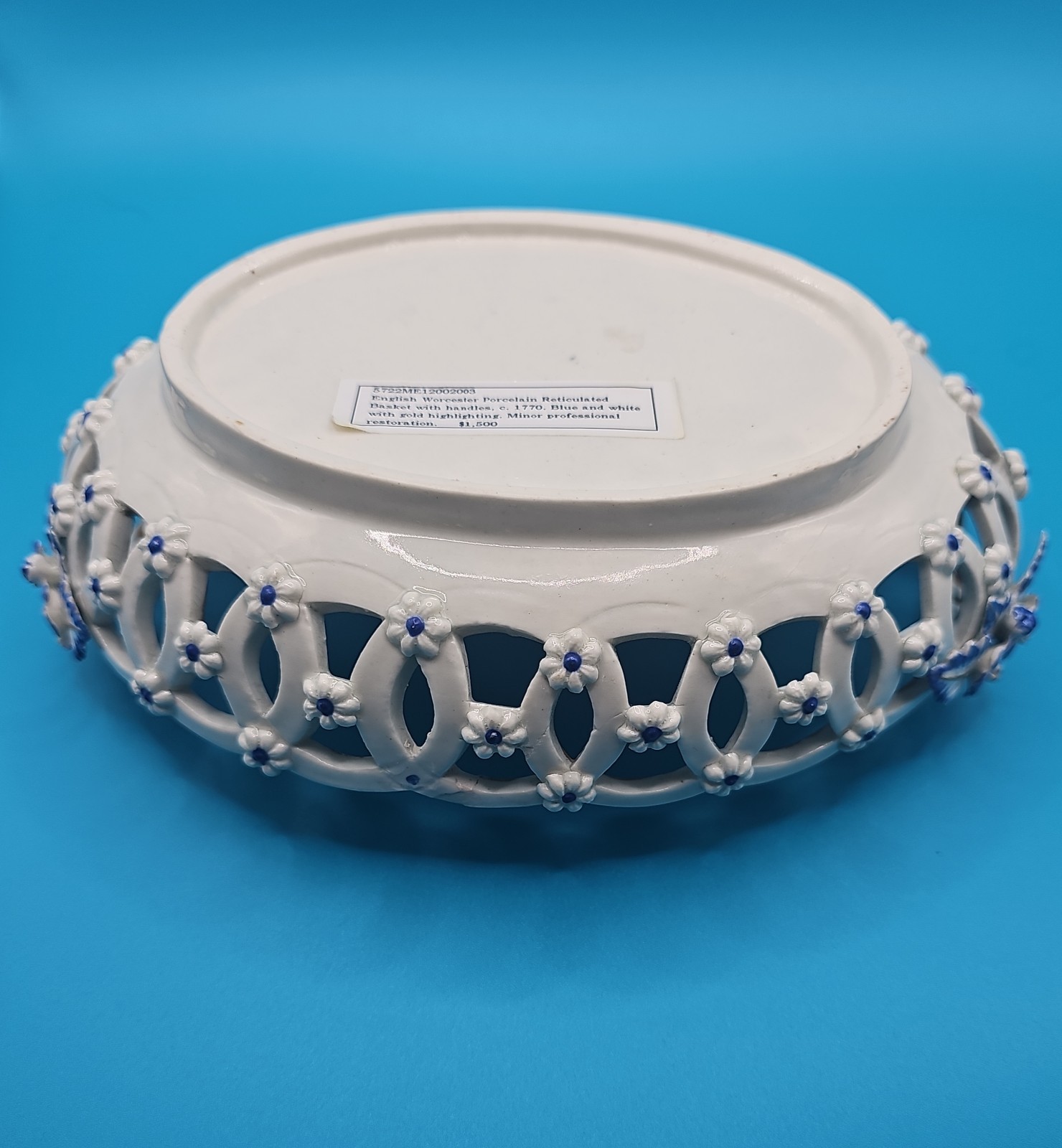 Worcester Dr.Wall 1st Period , C1770 Porcelain Reticulated Basket with Handles