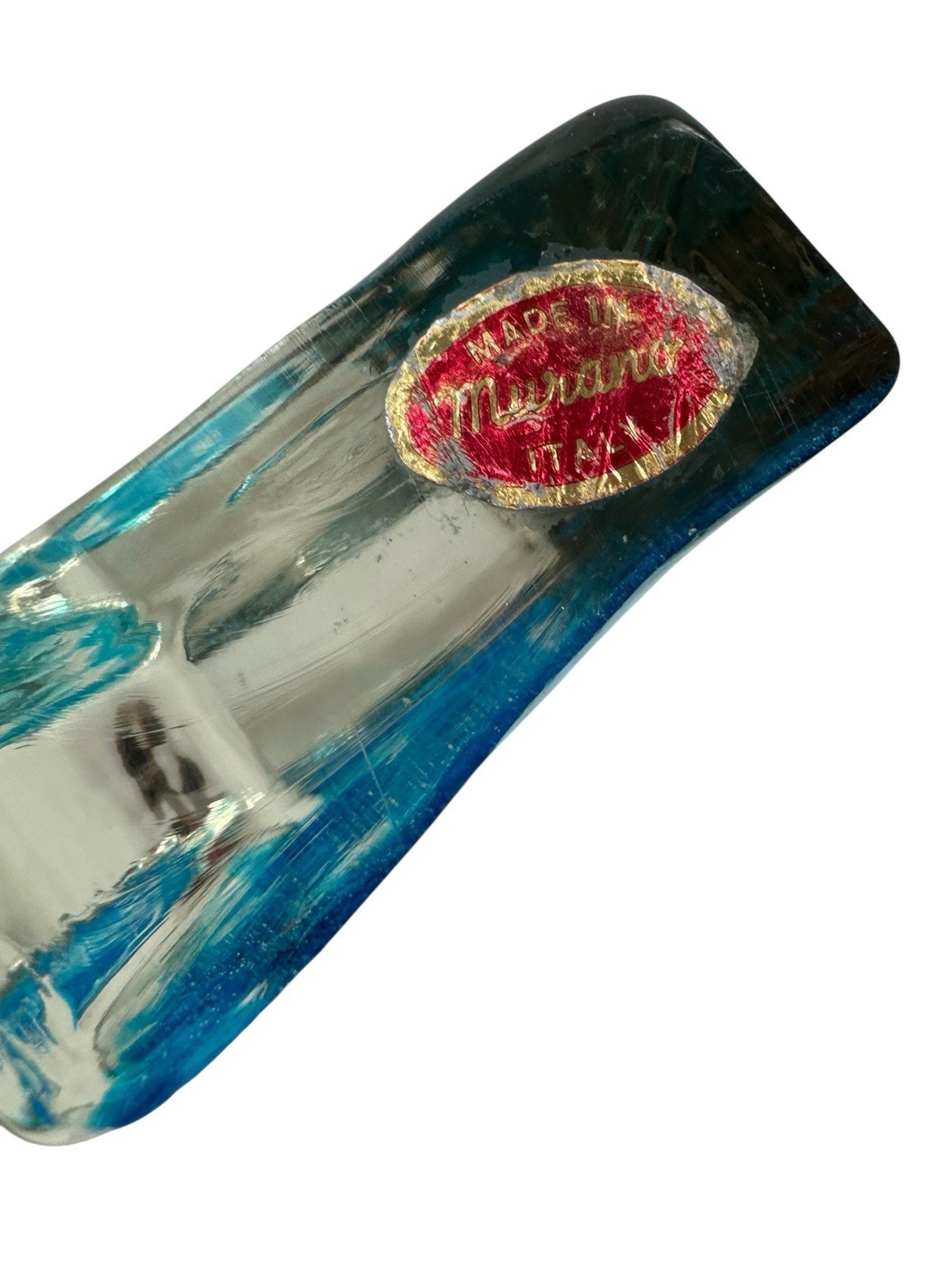 Murano Art Glass Goose Figurine Paperweight Clear Glass With Mottled Blue