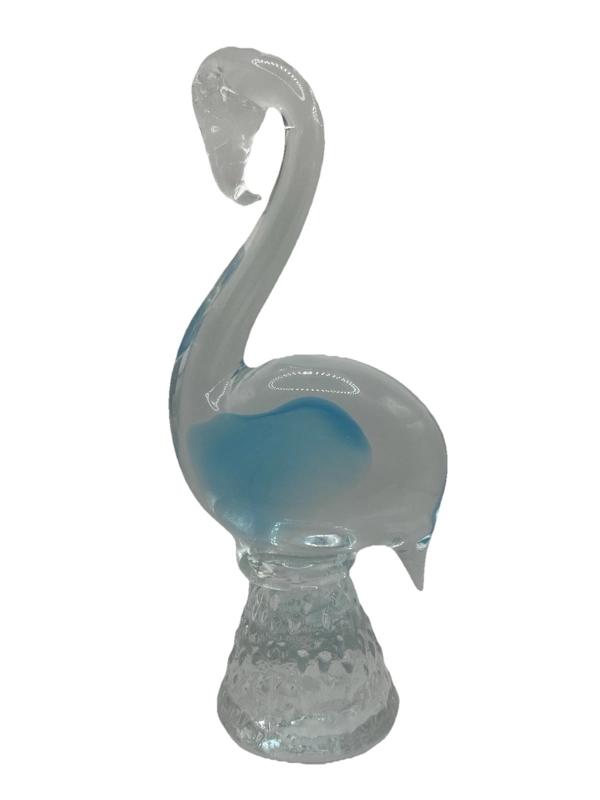 VTG Murano MCM Art Glass Flamingo Blue Heron Light Blue Clear 7.5” Tall Coastal