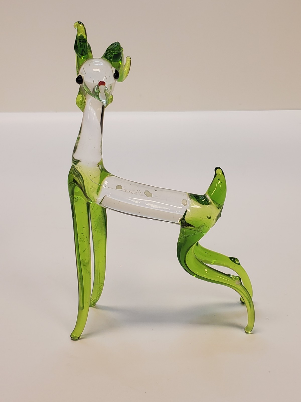 Green Deer With Red Nose Hand Blown Vintage Art Glass Please Read Description