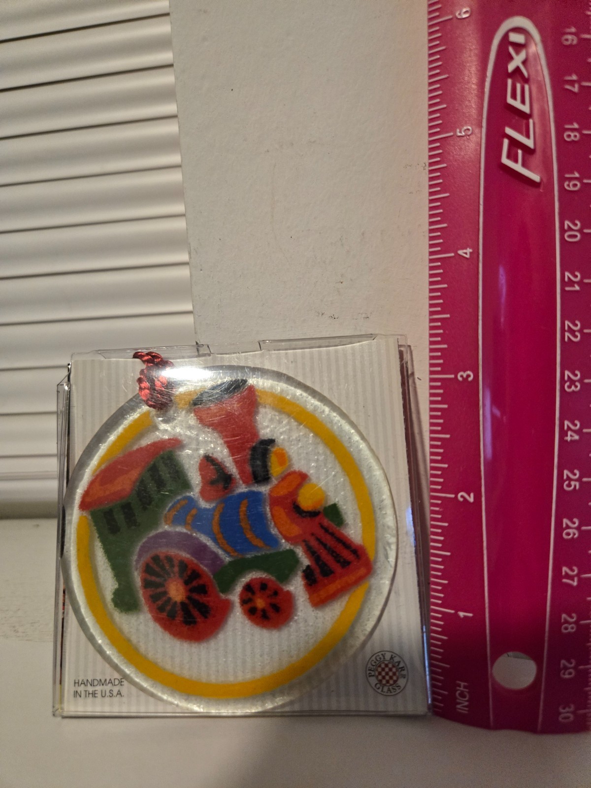 PEGGY KARR FUSED GLASS TRAIN 3″ ORNAMENT SIGNED