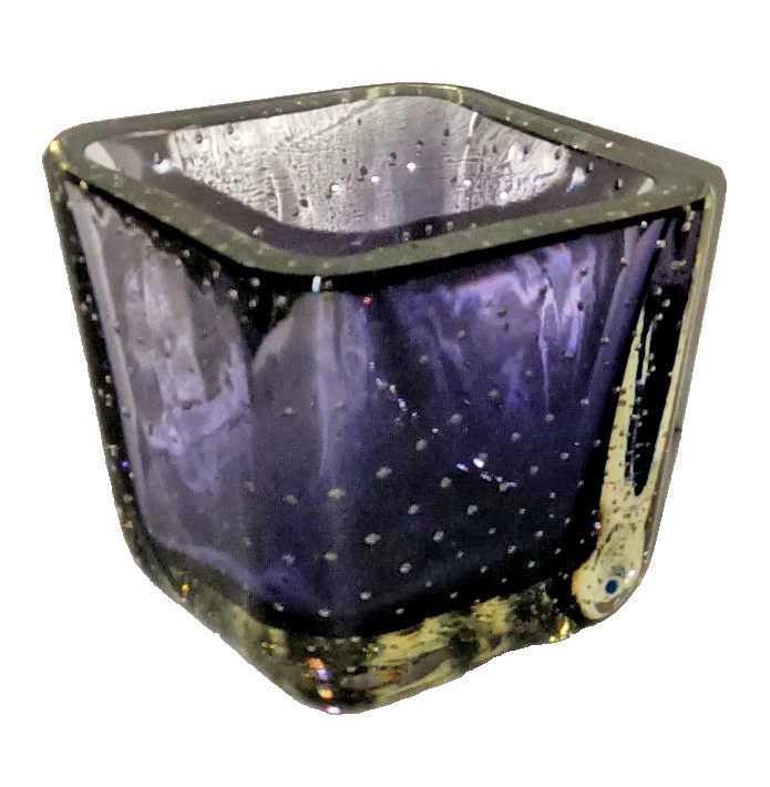 Vtg MCM Carl Erickson Purple Sommerso Bullicante Art Glass Vase Cigarette Urn 3″