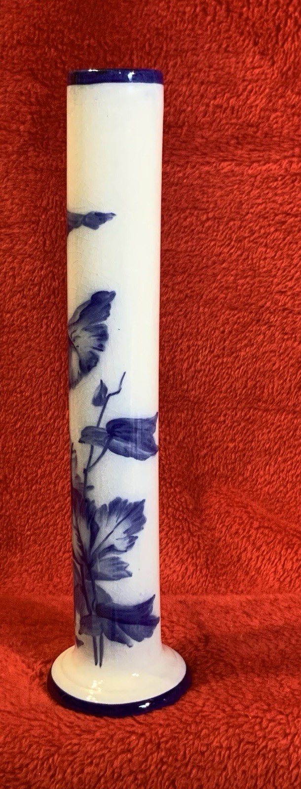 Vintage Rorstrand Bud Vase Sweden 1950s Blue Flower Hand Painted Design…9in.