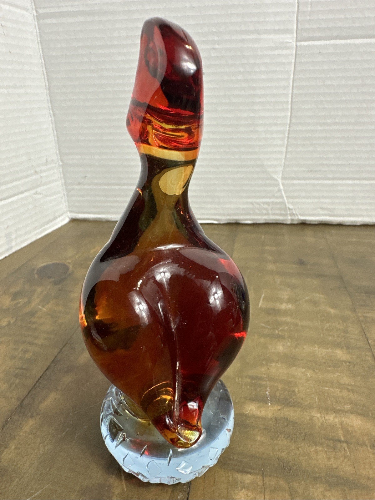 Vintage Murano Italy Handblown Art Glass 6-7/16” Red/orange Duck Figurine MCM
