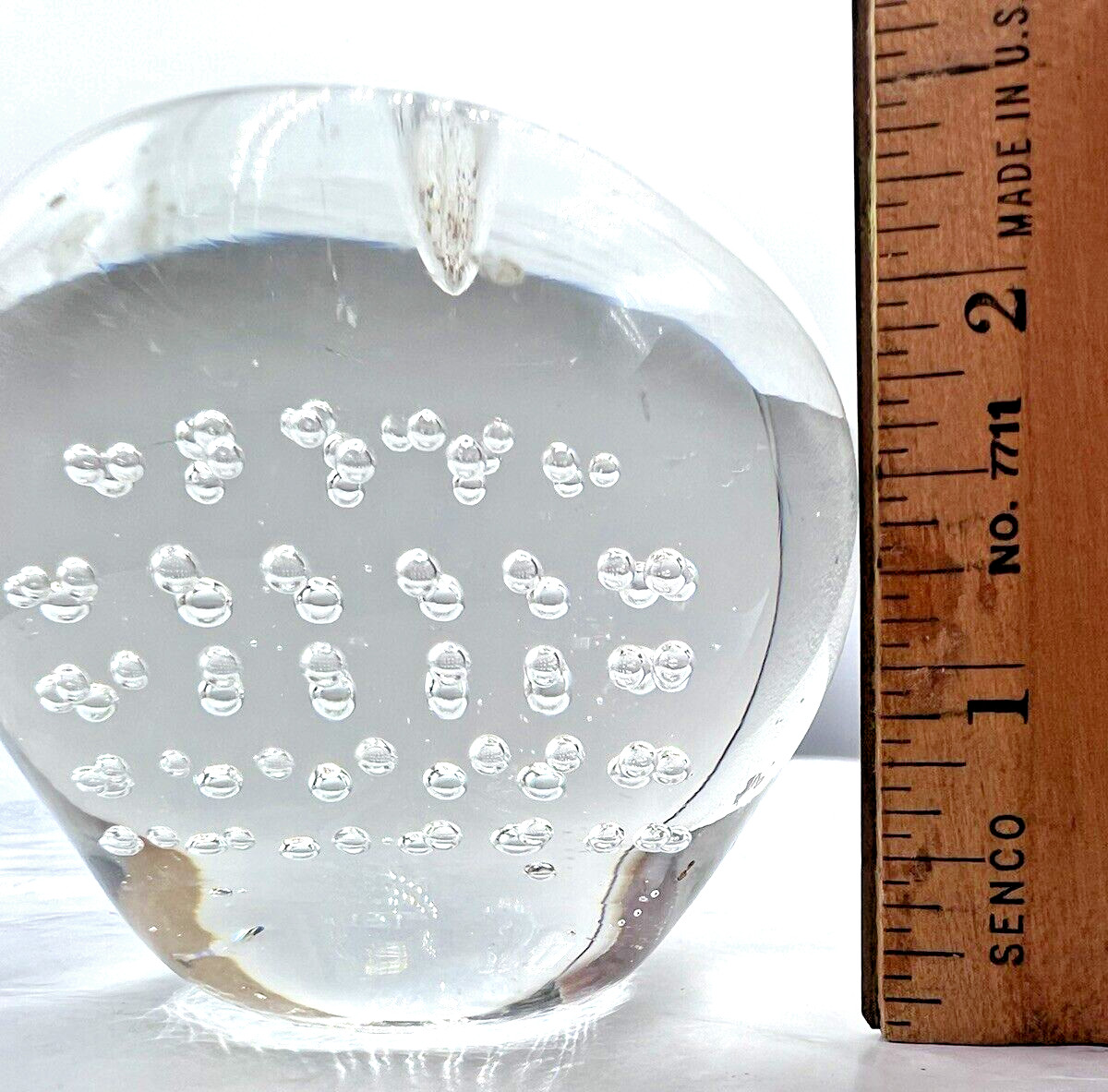 Clear Glass Paperweight Apple Shape Controlled Bubbles 2in x 2 1/2in