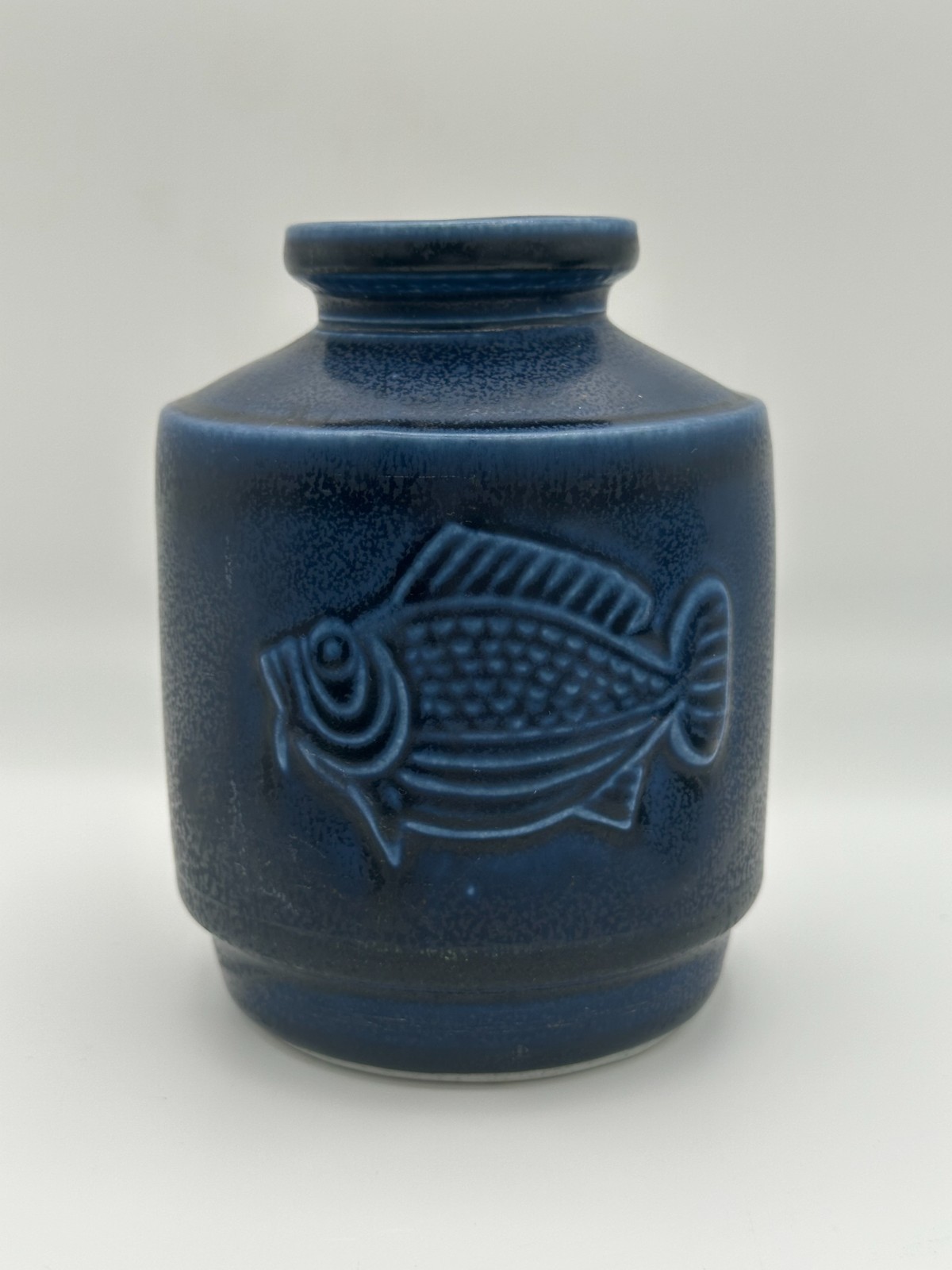 Gustavsberg Sweden Wilhelm Kage Verkstad Blue Fish Pottery Vase