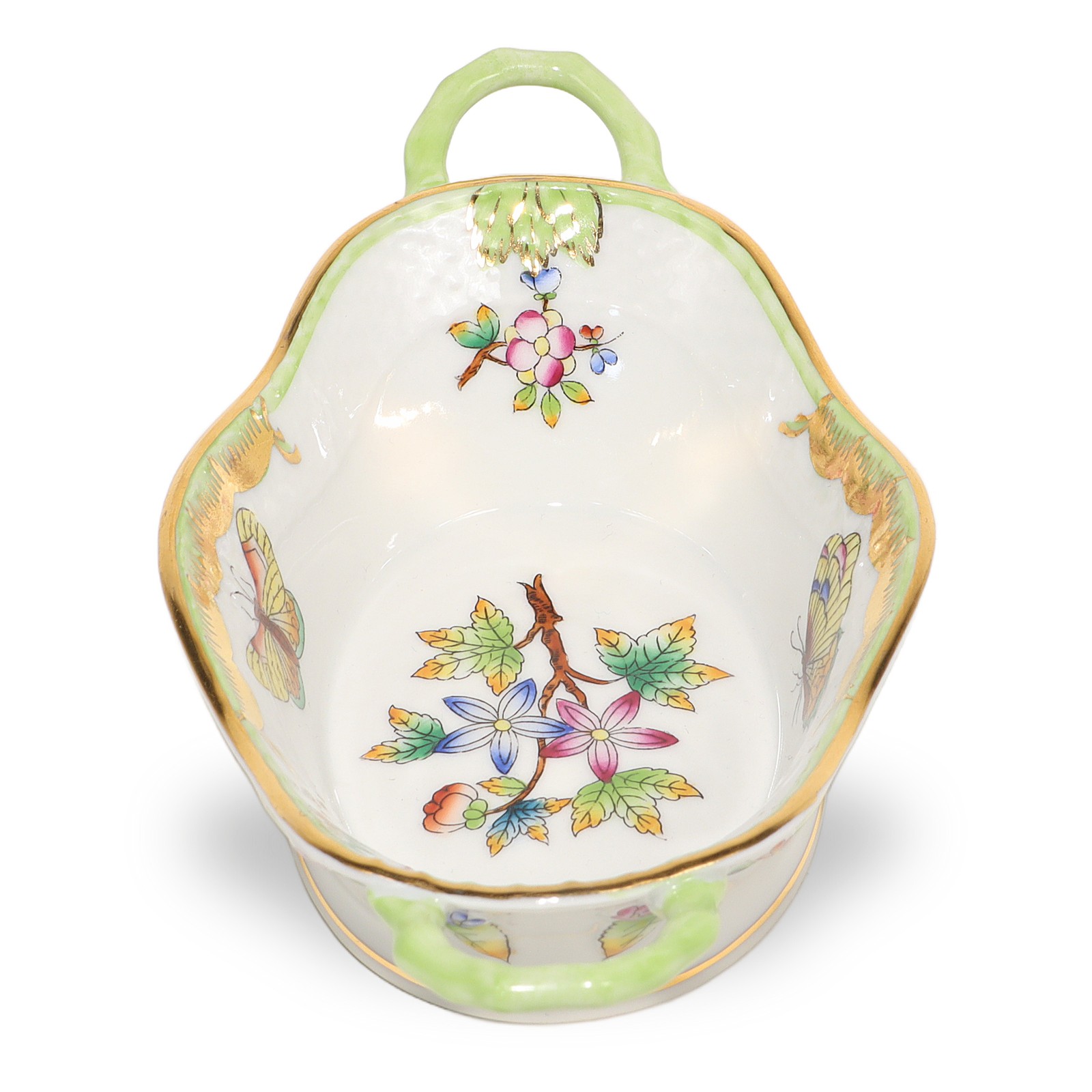 Herend Queen Victoria Green Border Two-handled Porcelain Bowl – Butterflies – Gi