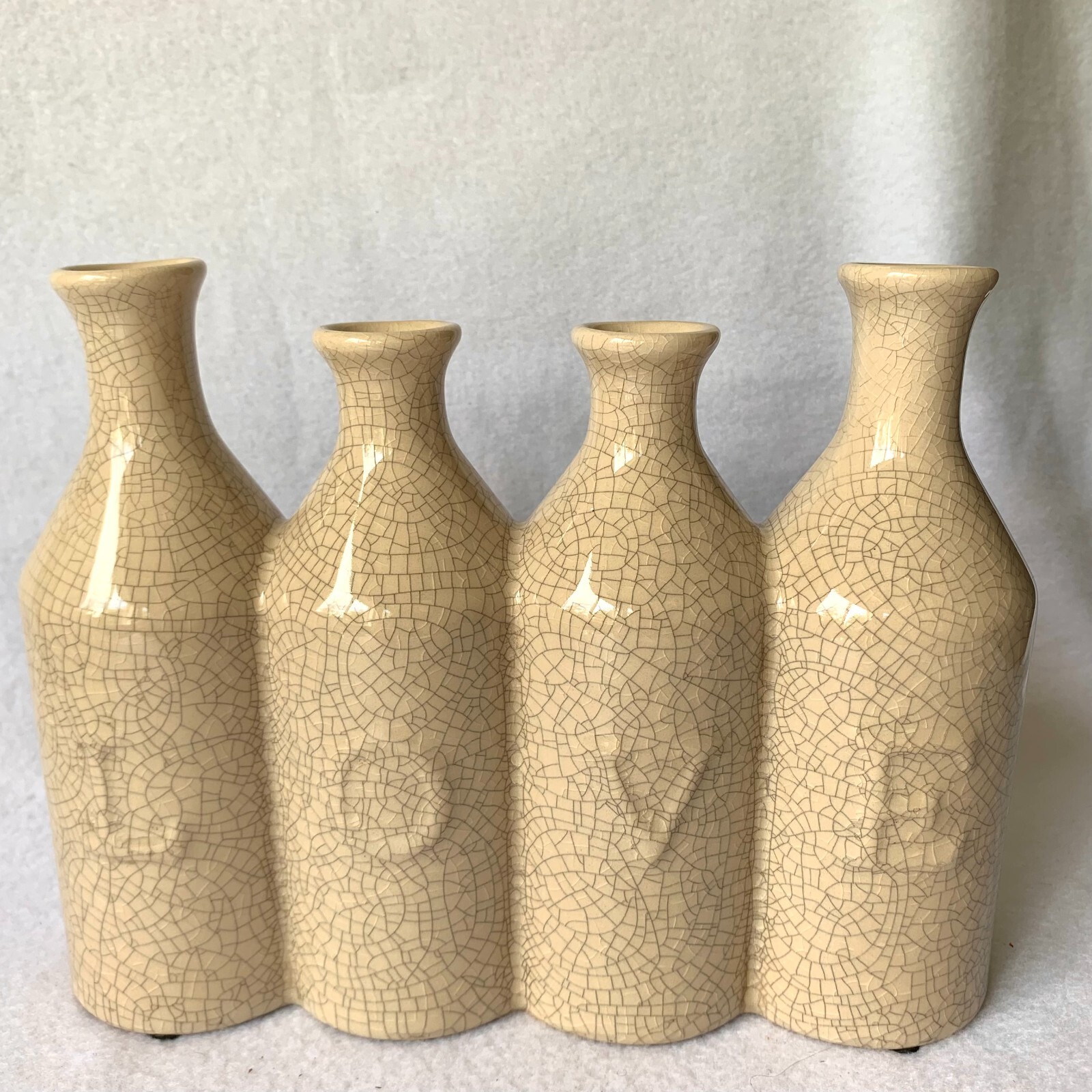 Pier 1 Connected Bud Vases Bottles Ceramic Crackle Glaze LOVE Decorative RARE