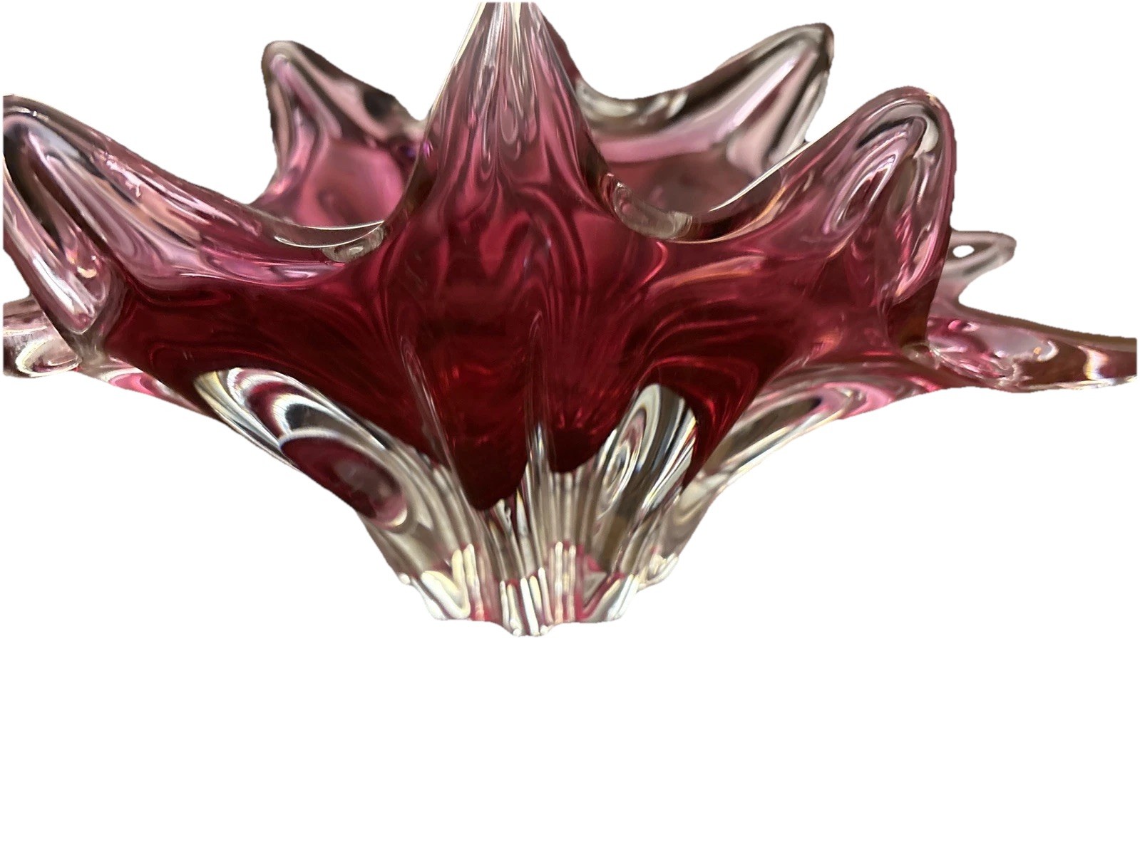 Bohemia Czech Vintage CRANBERRY Crystal Basket w/Handle Hand Made GORGEOUS #4072