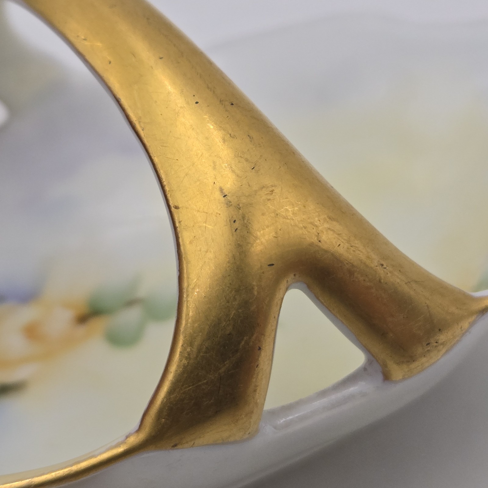 Vintage RS Germany Painted Yellow Floral Basket Style Candy Dish | Gold Accents