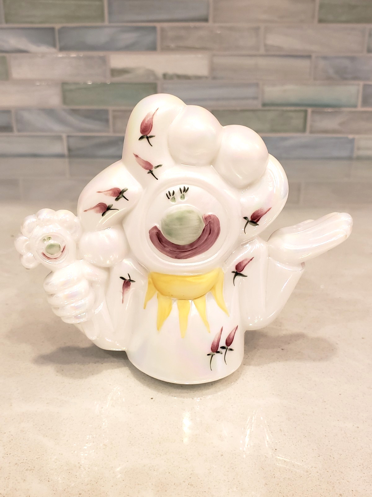 Fenton QVC Milk Glass Carnival HP Clown with Jester Hat. Signed By A. Meeks