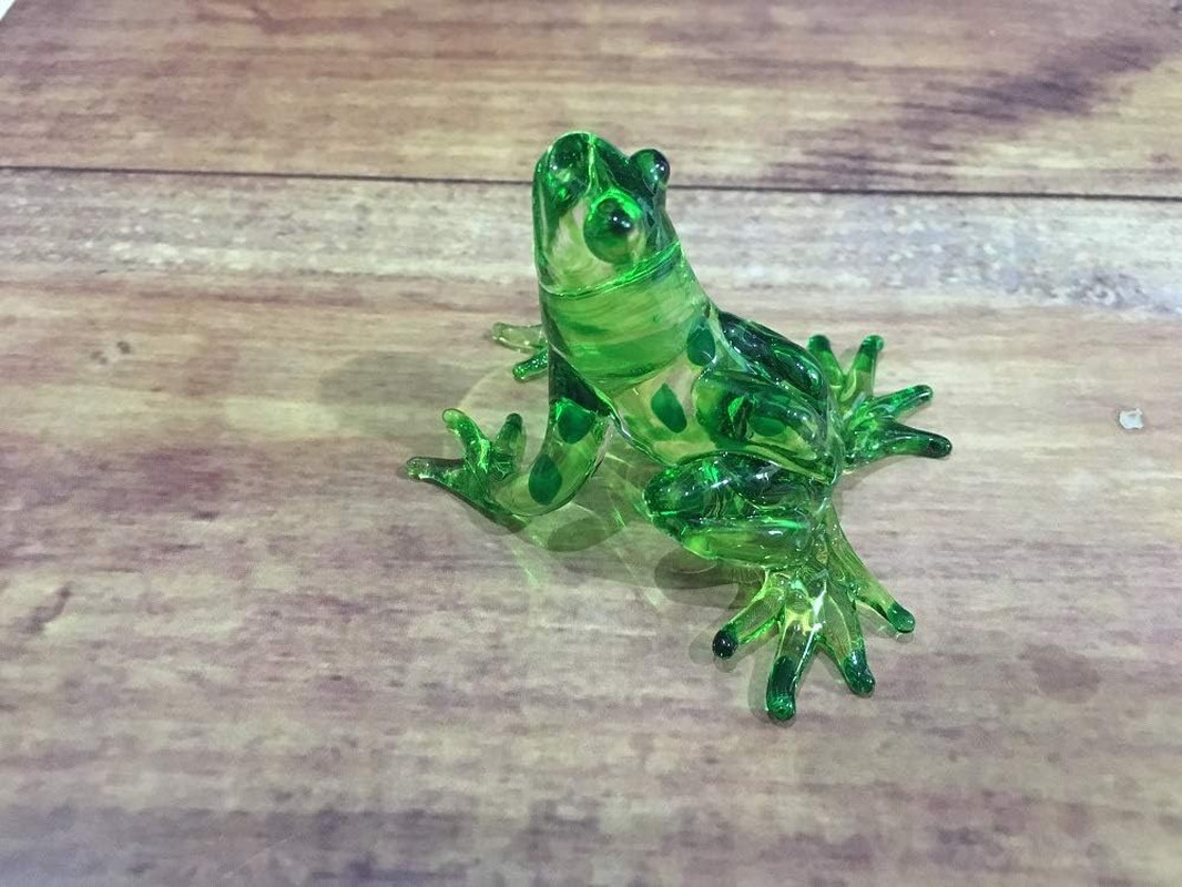 Hand Blown Art Glass, Rainforest Green Frog Miniature Animals Collection, Dol…