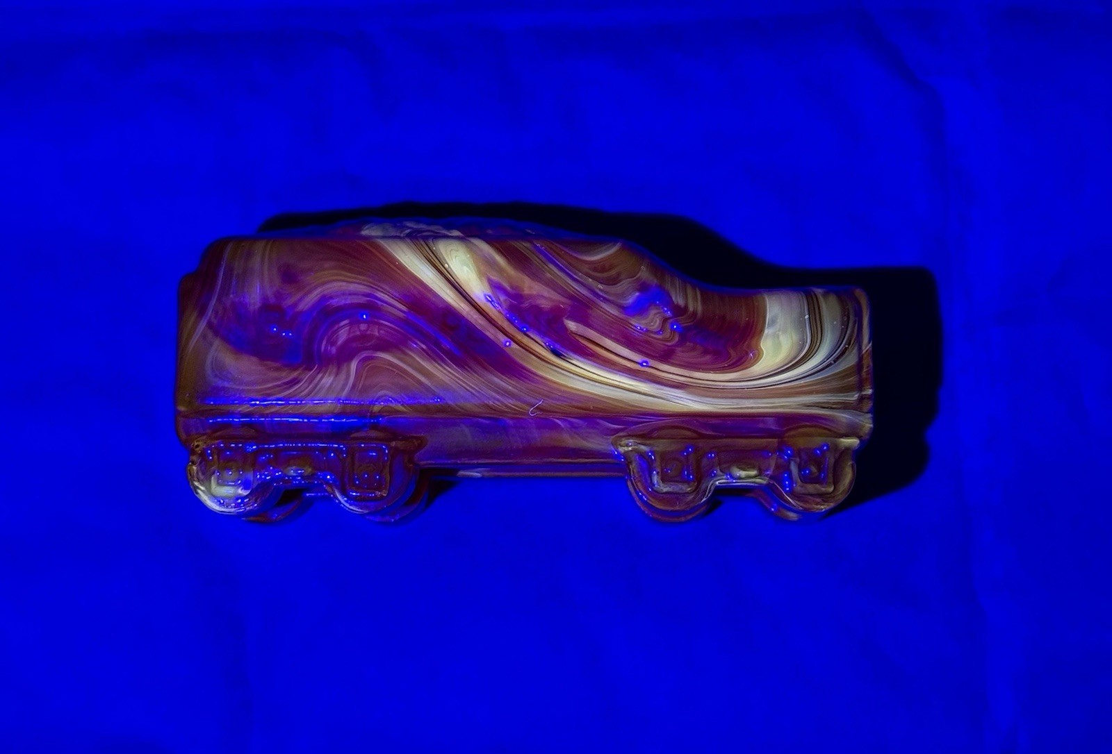 Vintage Boyd Special Art Glass Train Set 6 Pcs Multicolor Cars Cobalt Slag Ruby
