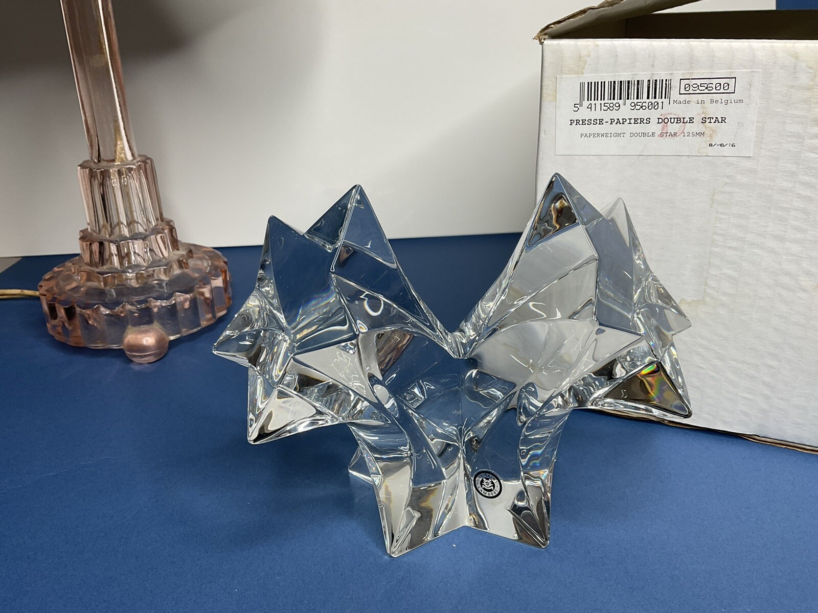 RARE Val Saint Lambert Crystal Double Star New In Box