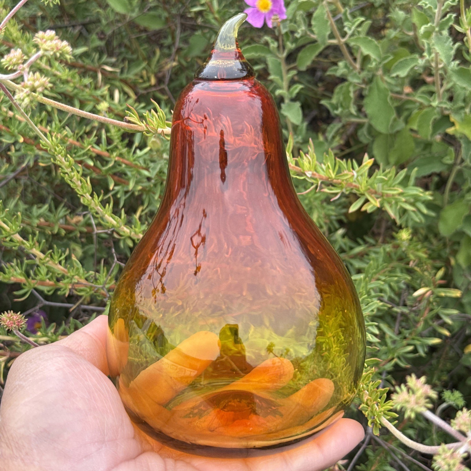Vintage Handblown Blenko Orange And Yellow Glass Pear Decor – Pretty