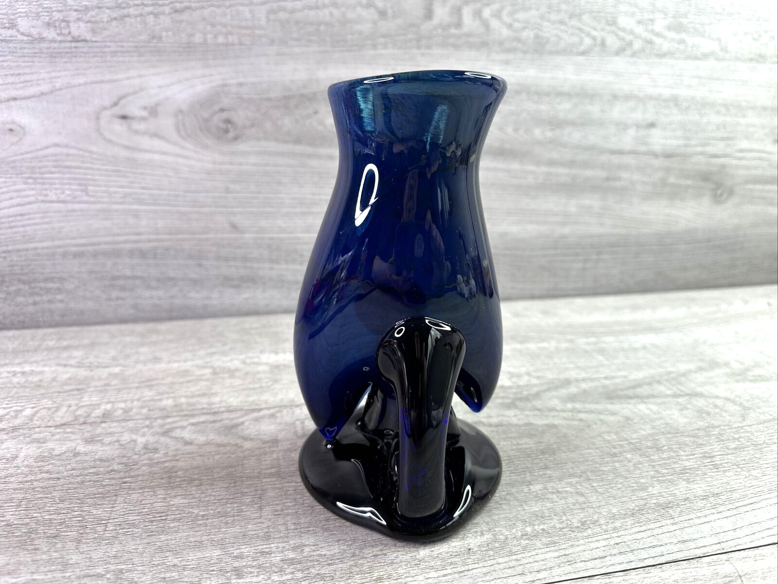 Unbranded Deep Blue Hand-Blown Art Deco Glass Vase 7″