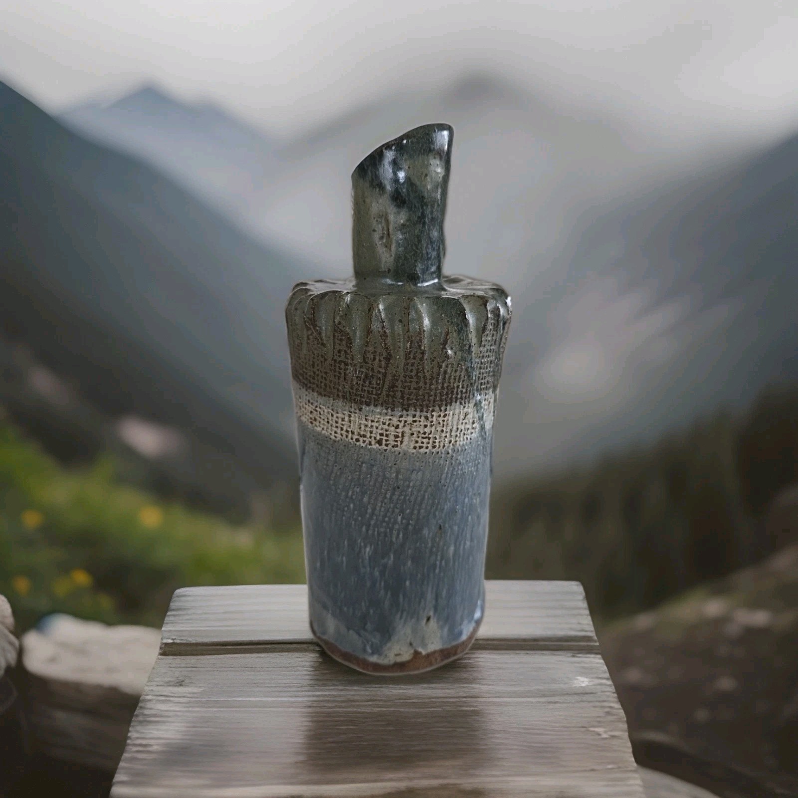 Brutalist Style Studio Art Pottery Bottle Decanter With Thick Glaze