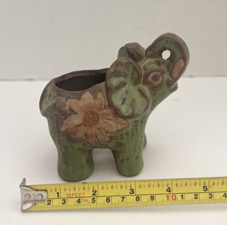 Small Studio Art Pottery Lucky Elephant Trunk Up Ceramic Planter 5” SALE!